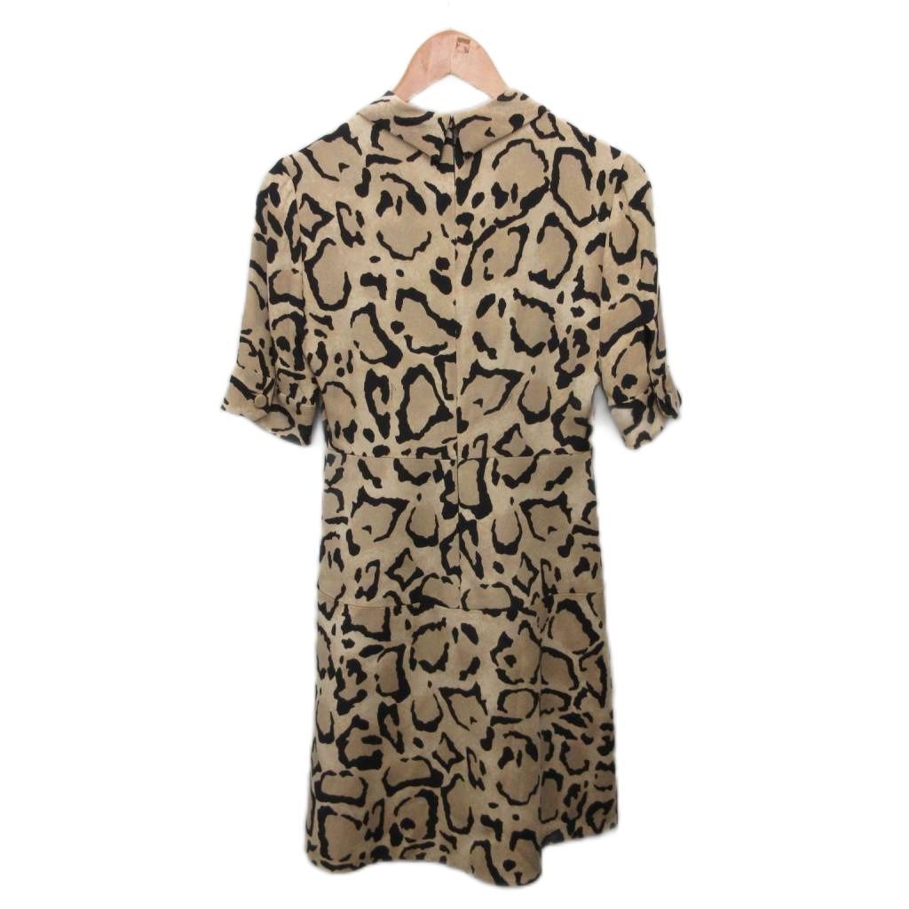Gucci Silk Dress Short Sleeve Calfskin Long Leopard Print 100% 38 Beige Black — view 3