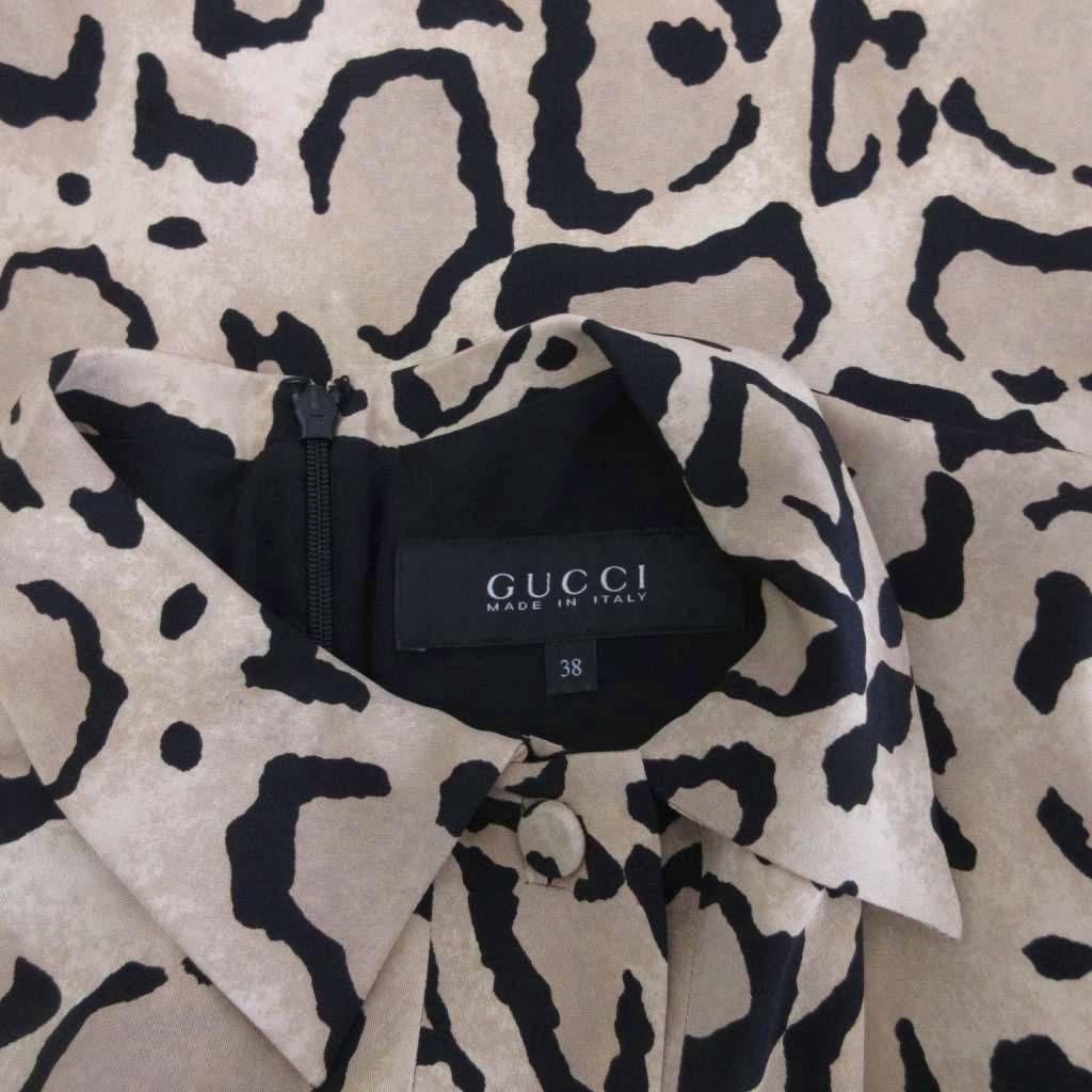 Gucci Silk Dress Short Sleeve Calfskin Long Leopard Print 100% 38 Beige Black — view 5