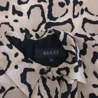 Gucci Silk Dress Short Sleeve Calfskin Long Leopard Print 100% 38 Beige Black — view 5