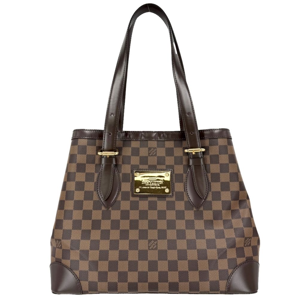 Louis Vuitton Tote Hampstead MM Handbag Shoulder Damier Canvas Brown Gold
