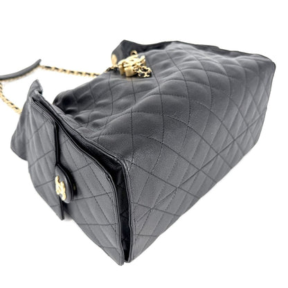 Chanel Handbag Quilted 25 Shoulder Bag CC Logo Caviar Leather Black Gold Vintage — view 3