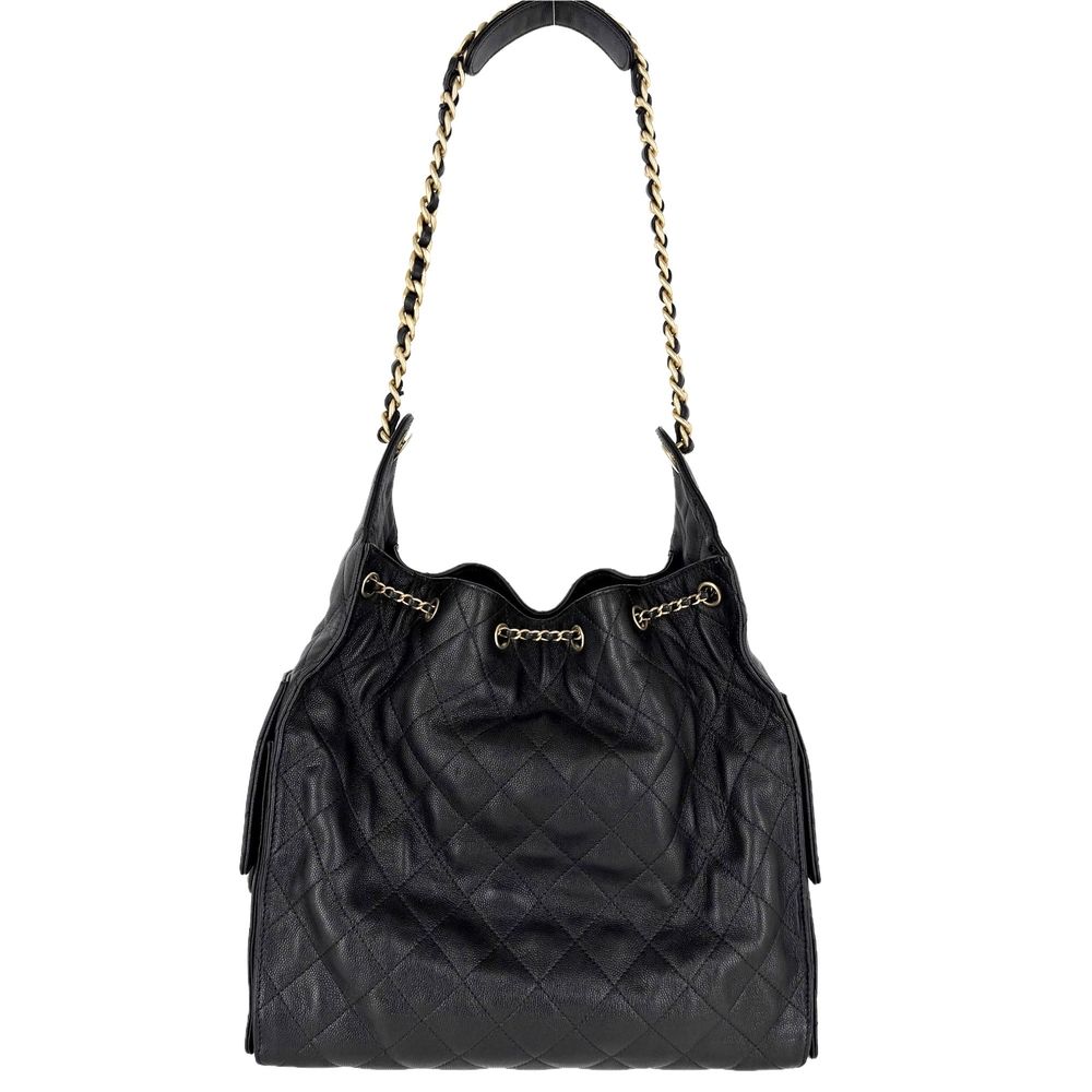 Chanel Handbag Quilted 25 Shoulder Bag CC Logo Caviar Leather Black Gold Vintage — view 2