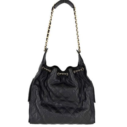Chanel Handbag Quilted 25 Shoulder Bag CC Logo Caviar Leather Black Gold Vintage — view 2