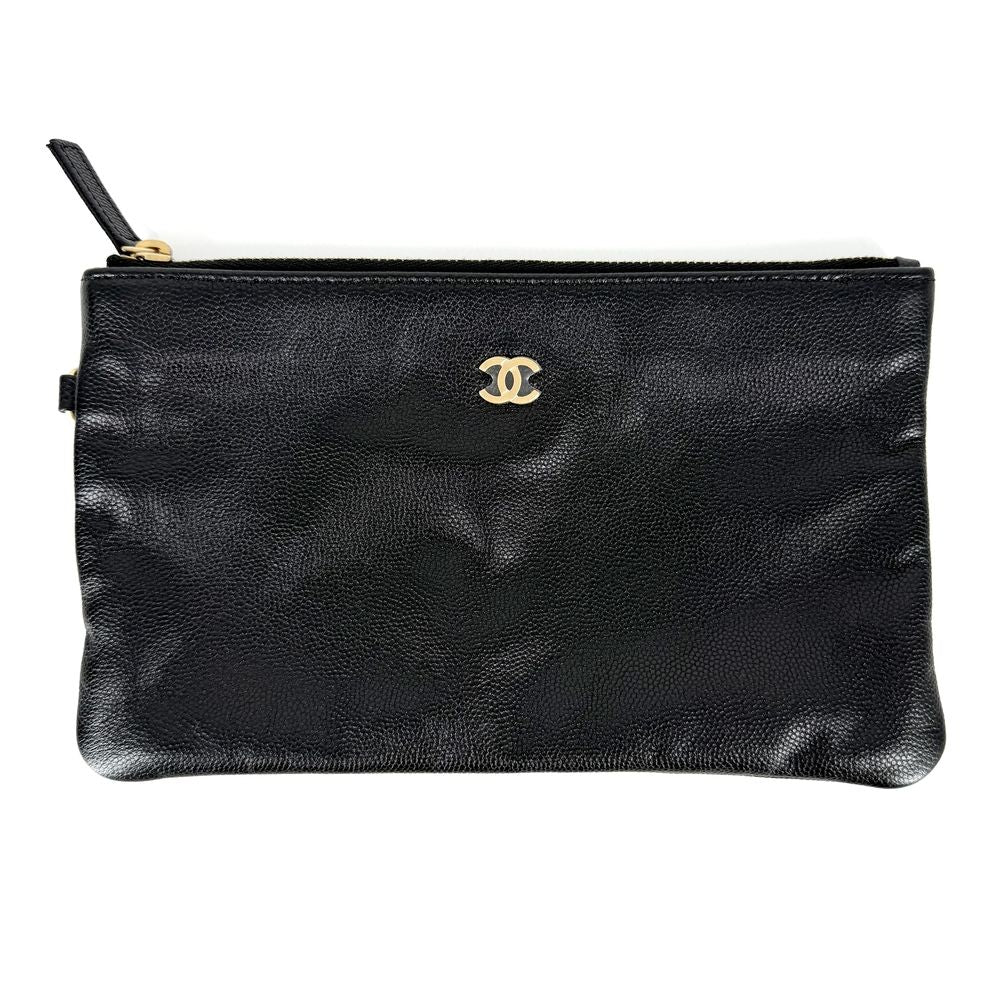 Chanel Handbag Quilted 25 Shoulder Bag CC Logo Caviar Leather Black Gold Vintage — view 8
