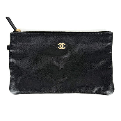 Chanel Handbag Quilted 25 Shoulder Bag CC Logo Caviar Leather Black Gold Vintage — view 8