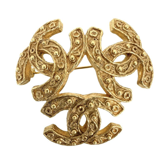 Chanel 94A Brooch CC Logo Triple Coco Accessory Vintage Gold Plated