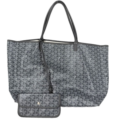 Goyard Tote Herringbone Saint Louis GM Handbag Shoulder Leather Gray Silver