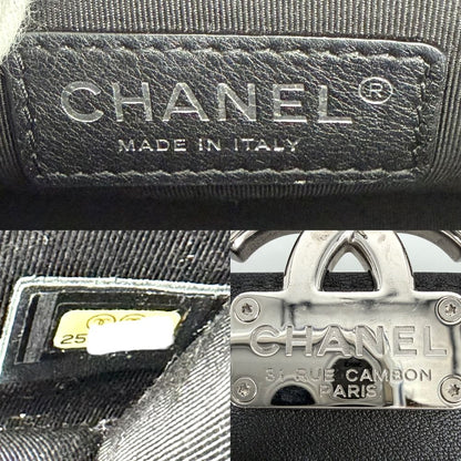 Chanel Shoulder Bag Quilted CC Logo Double Chain Crossbody Leather Black Silver — view 6