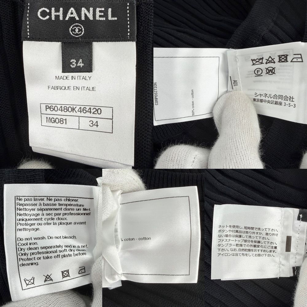 Chanel Dress Pleated Sleeveless CC Logo 34 Black White Cotton Spring Summer — view 3