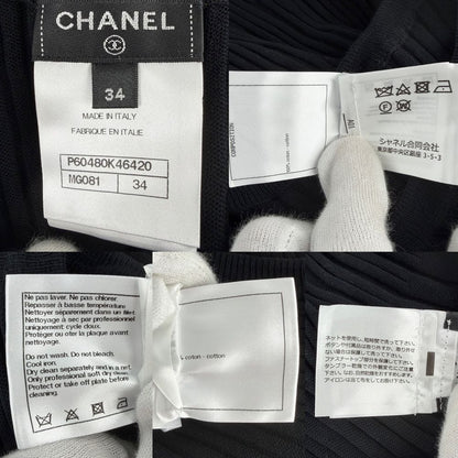 Chanel Dress Pleated Sleeveless CC Logo 34 Black White Cotton Spring Summer — view 3