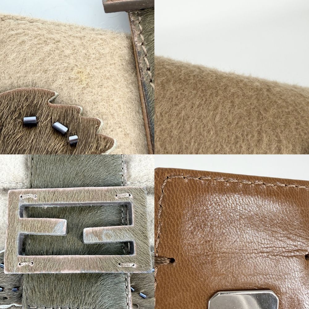Fendi Handbag Flower Motif Mamma Bucket Shoulder Bag Wool Calf Hair Beads Brown — view 6