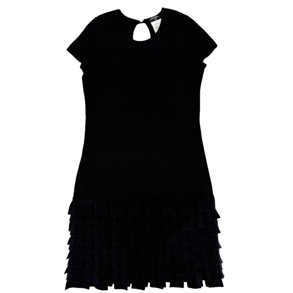 Chanel Dress Ruffle French Sleeve 36 Black Spring Summer Vintage