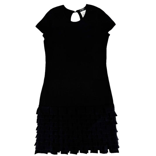 Chanel Dress Ruffle French Sleeve 36 Black Spring Summer Vintage