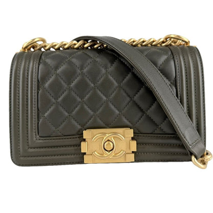 Chanel Shoulder Bag Quilted Boy 20 CC Logo Bag Crossbody Boy Lambskin Khaki