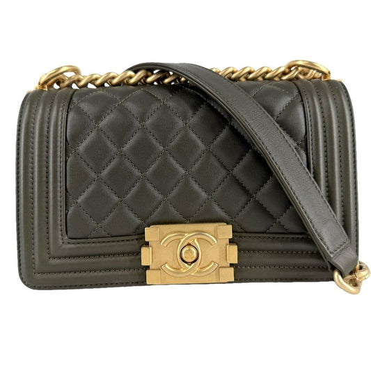 Chanel Shoulder Bag Quilted Boy 20 CC Logo Bag Crossbody Boy Lambskin Khaki