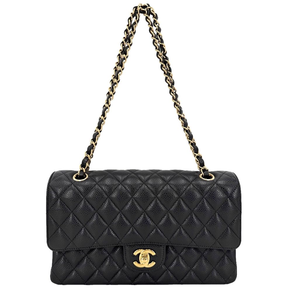 Chanel Shoulder Bag Quilted 25 Double Chain CC Logo Flap Crossbody Caviar