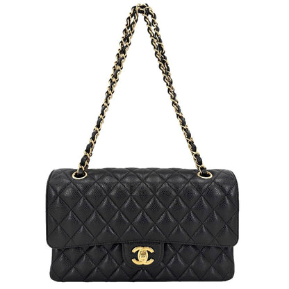 Chanel Shoulder Bag Quilted 25 Double Chain CC Logo Flap Crossbody Caviar