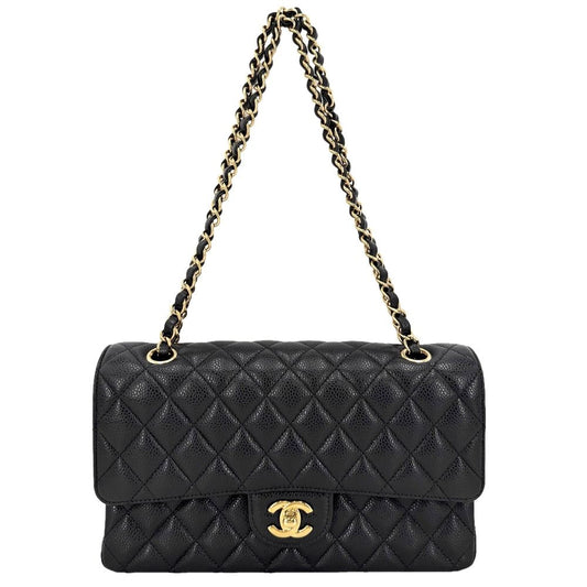 Chanel Shoulder Bag Quilted 25 Double Chain CC Logo Flap Crossbody Caviar