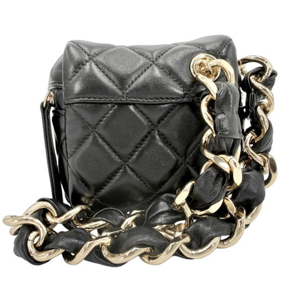Chanel Handbag Quilted Mini Bag Pouch CC Logo Lambskin Black Gold — view 2