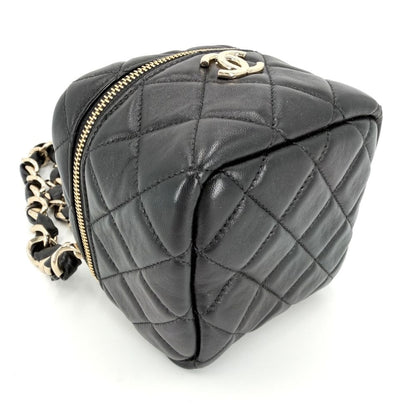 Chanel Handbag Quilted Mini Bag Pouch CC Logo Lambskin Black Gold — view 3