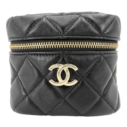 Chanel Handbag Quilted Mini Bag Pouch CC Logo Lambskin Black Gold