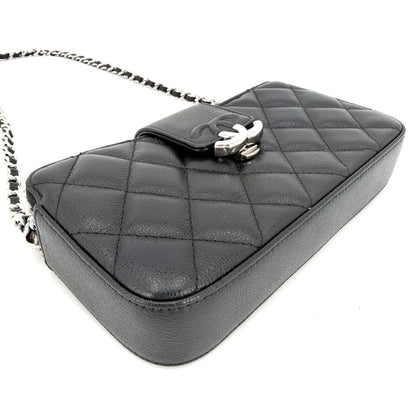 Chanel Chain Wallet Quilted CC Logo Shoulder Bag Crossbody Caviar Leather Black — view 3