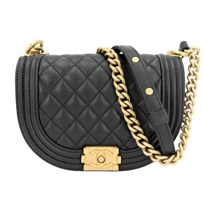 Chanel Shoulder Bag Quilted Half Moon Pochette CC Logo Bag Crossbody Boy Caviar