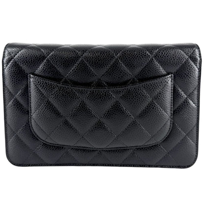 Chanel Chain Wallet Quilted Shoulder Bag CC Logo Crossbody Caviar Leather Black — view 2