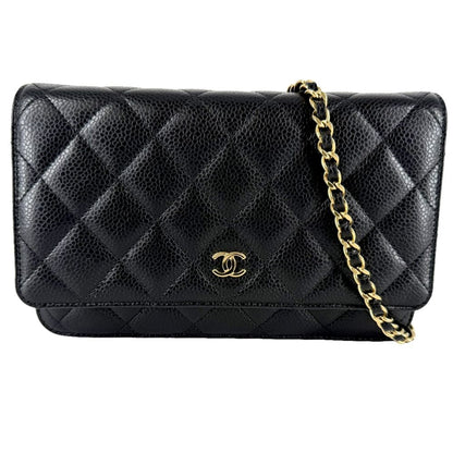 Chanel Chain Wallet Quilted Shoulder Bag CC Logo Crossbody Caviar Leather Black
