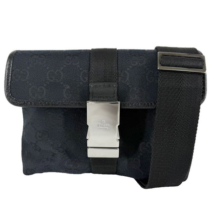 Gucci Waist Bag Shoulder Crossbody GG Canvas Black Silver Vintage