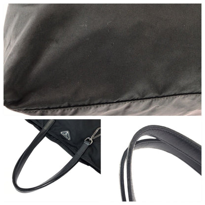 Prada Tessuto Saffiano Black Silver Nylon Leather Tote Bag — view 5