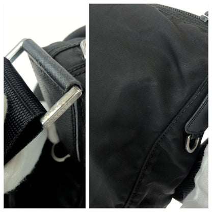 Prada Tessuto Saffiano Black Silver Nylon Leather Shoulder Bag — view 6