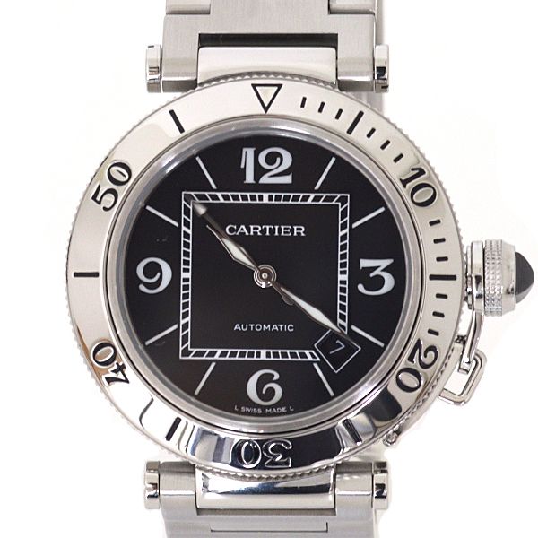 Cartier Watches Pasha Seatimer Black Dial Stainless Steel Automatic