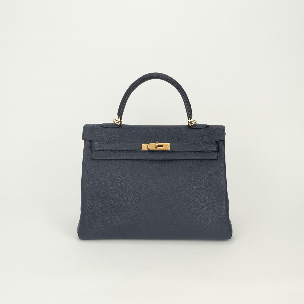 Hermes Kelly 35 Tote Shoulder Bag Togo Blue Bleu Nuit Navy Gold Handle 2-Way