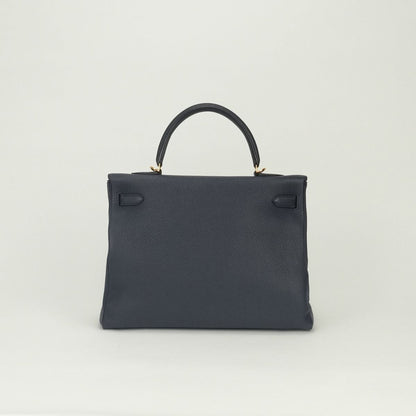 Hermes Kelly 35 Tote Shoulder Bag Togo Blue Bleu Nuit Navy Gold Handle 2-Way — view 3
