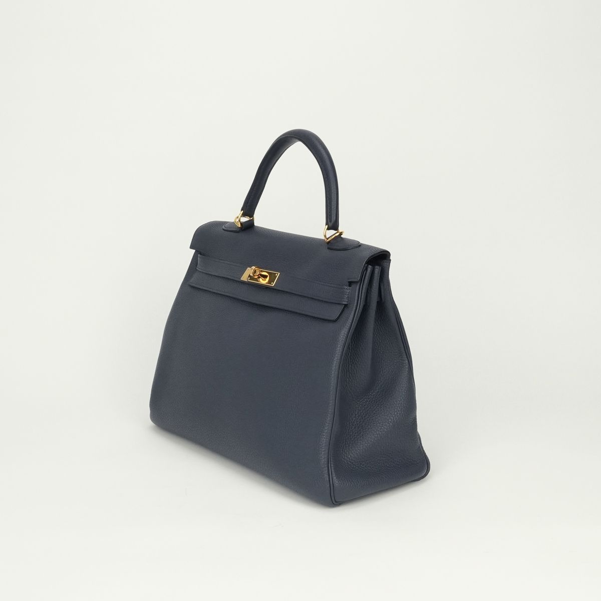 Hermes Kelly 35 Tote Shoulder Bag Togo Blue Bleu Nuit Navy Gold Handle 2-Way — view 2