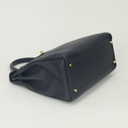 Hermes Kelly 35 Tote Shoulder Bag Togo Blue Bleu Nuit Navy Gold Handle 2-Way — view 6