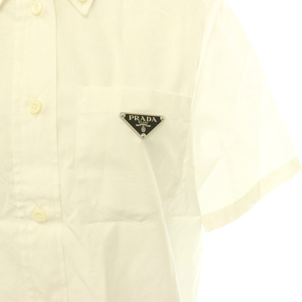 Prada Poplin Shirt Blouse Button Down Triangle Logo 38 White — view 5