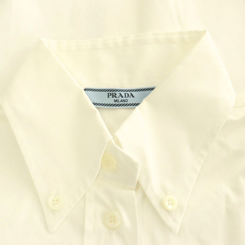 Prada Poplin Shirt Blouse Button Down Triangle Logo 38 White — view 6