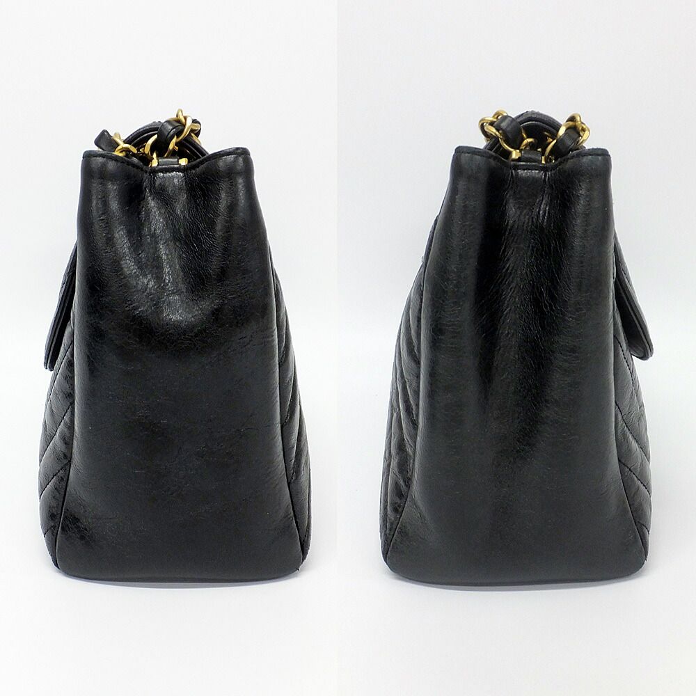 Chanel Chevron Classic Black Chain Shoulder Bag CC Logo Gold — view 3