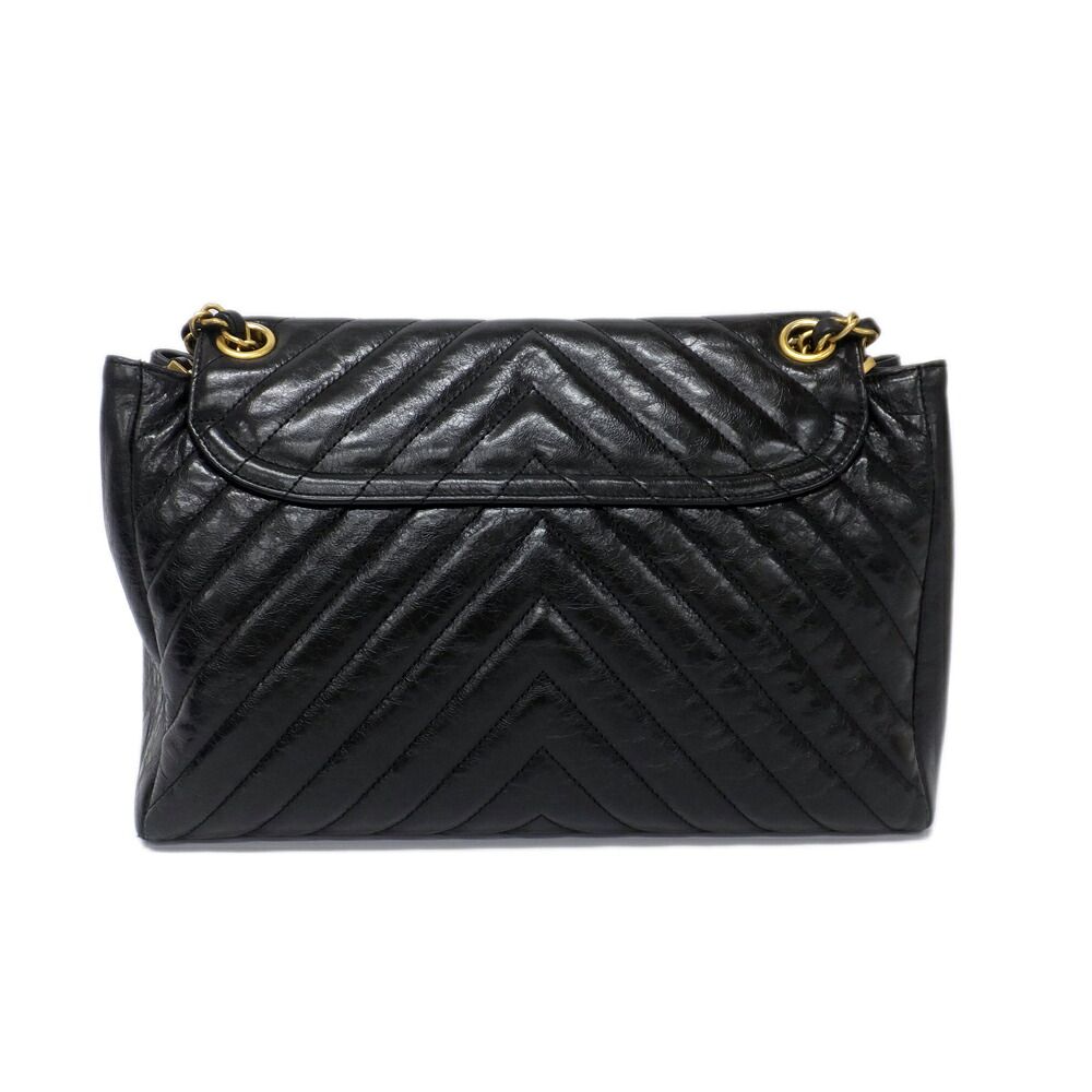 Chanel Chevron Classic Black Chain Shoulder Bag CC Logo Gold — view 2