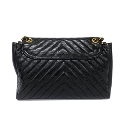 Chanel Chevron Classic Black Chain Shoulder Bag CC Logo Gold — view 2