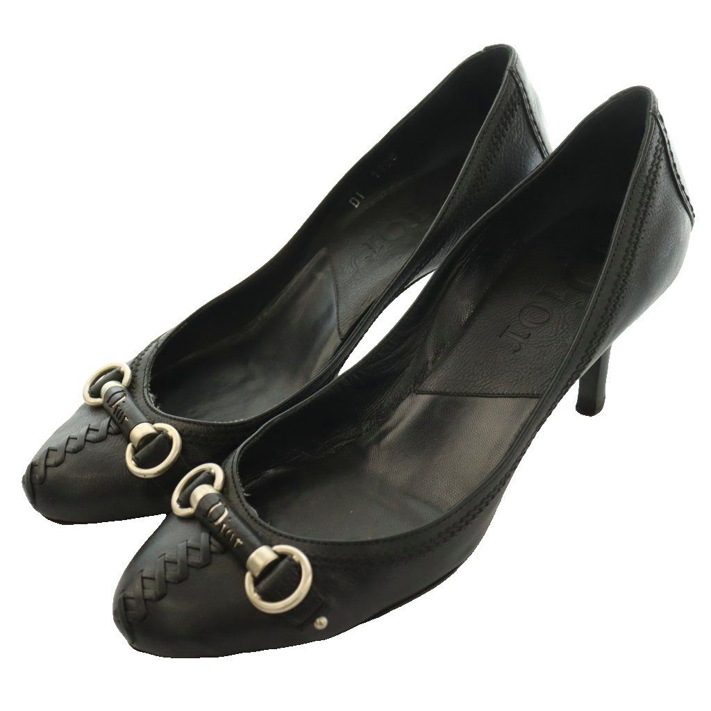 Dior Pumps Round Toe Logo Leather Black SS Heel 36