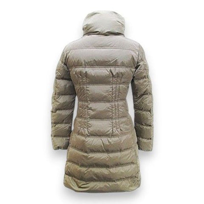 Moncler Vos Down Coat Mid Length 00 Beige Zip Up Logo Embroidery Patch Hair Wool — view 2
