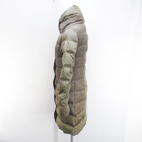 Moncler Vos Down Coat Mid Length 00 Beige Zip Up Logo Embroidery Patch Hair Wool — view 4
