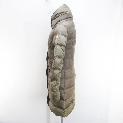 Moncler Vos Down Coat Mid Length 00 Beige Zip Up Logo Embroidery Patch Hair Wool — view 4