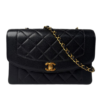 Chanel Diana Flap Quilted 25 Caviar Leather Chain Shoulder Bag