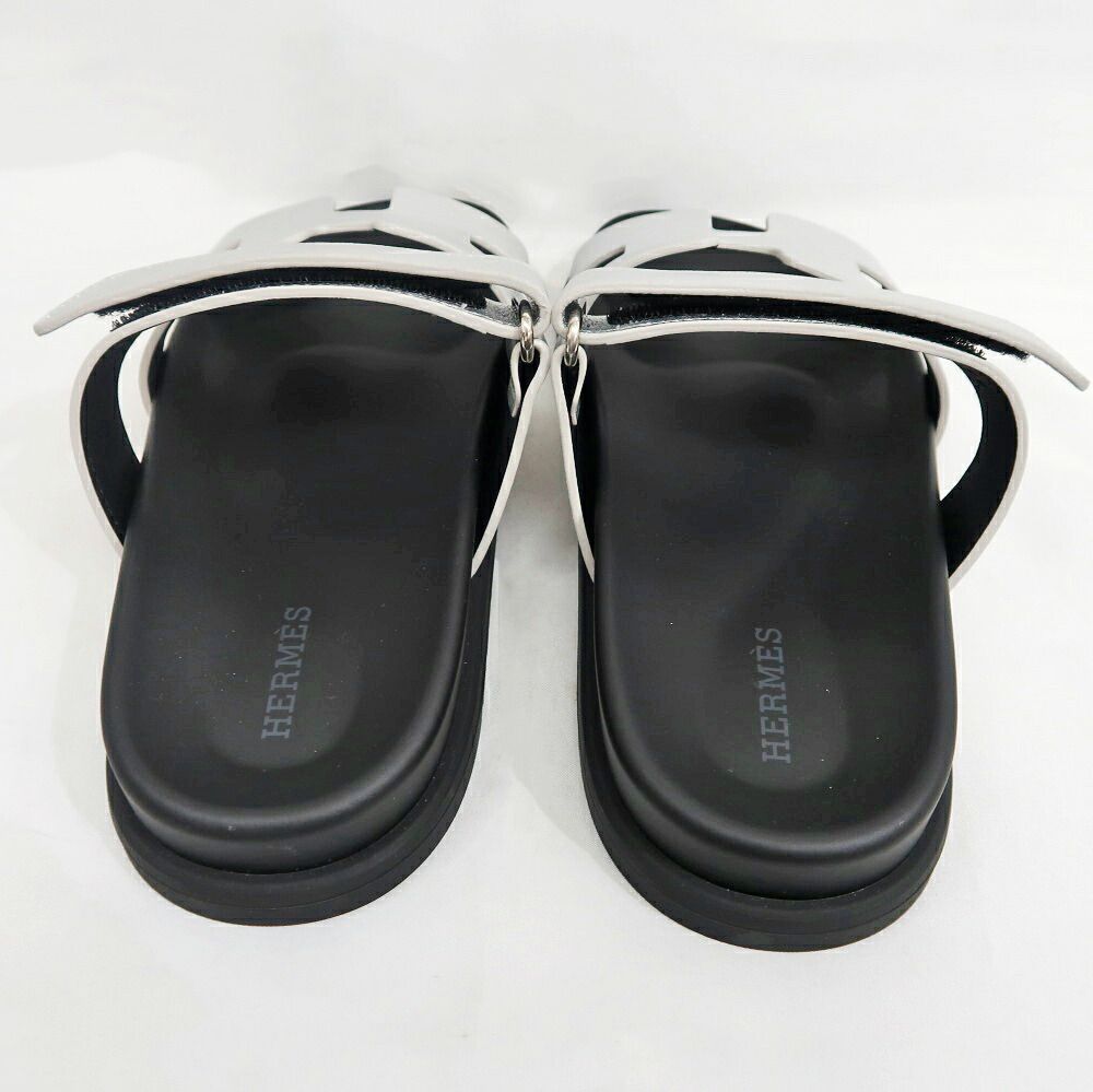 Hermes Chypre Sandals Silver Black Shoes 37.5 — view 4