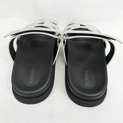Hermes Chypre Sandals Silver Black Shoes 37.5 — view 4