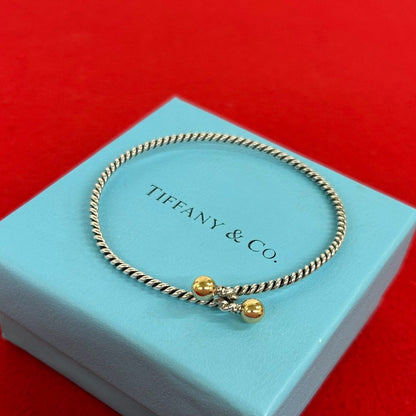 Tiffany & Co Hook Eye Twist Bracelet 925 Sterling Silver Gold 18K Bangle